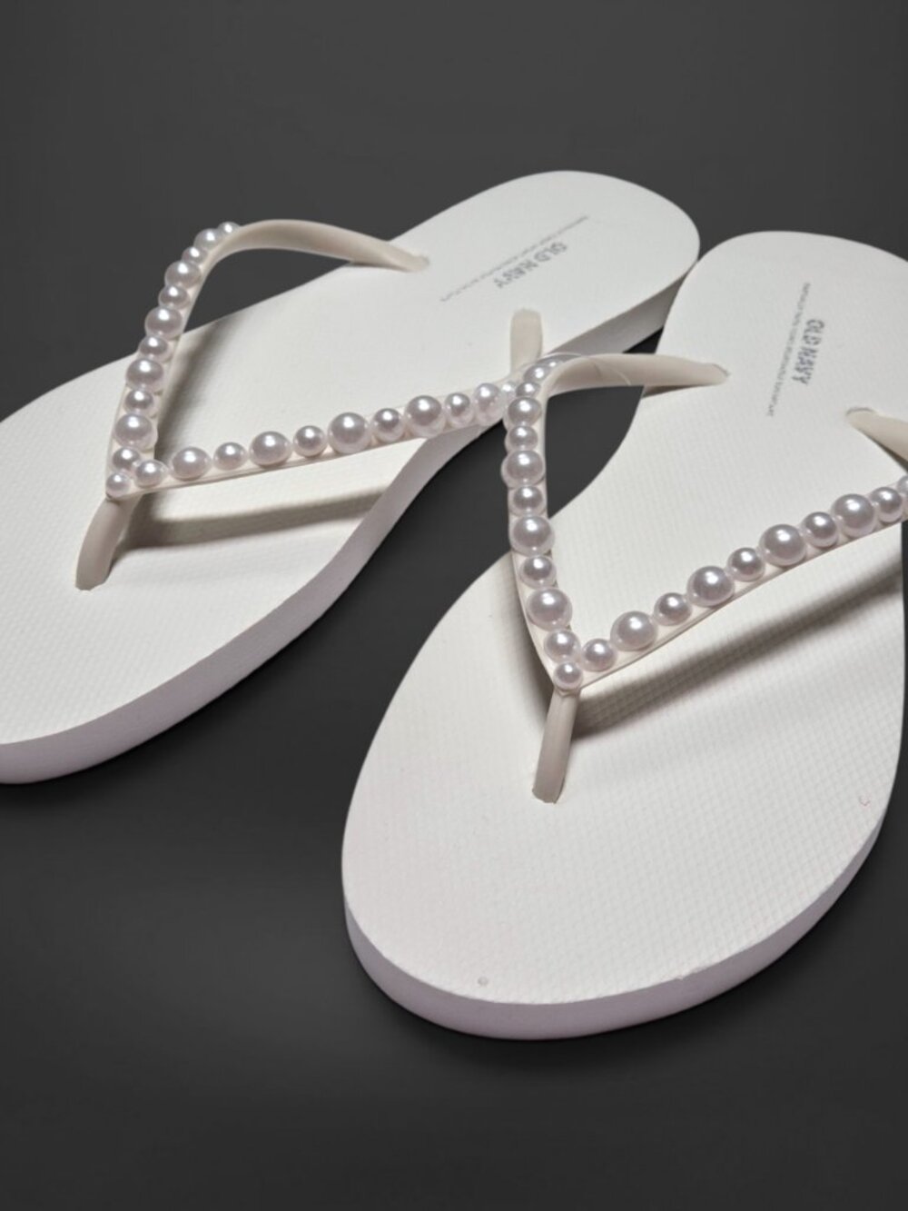 Custom Pearl Embellished White Flip Flop Sandals (US Womens 8)